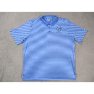 Under Armour Polo Shirt Mens XXL Blue Heat Gear Loose Golf Golfing Striped‎